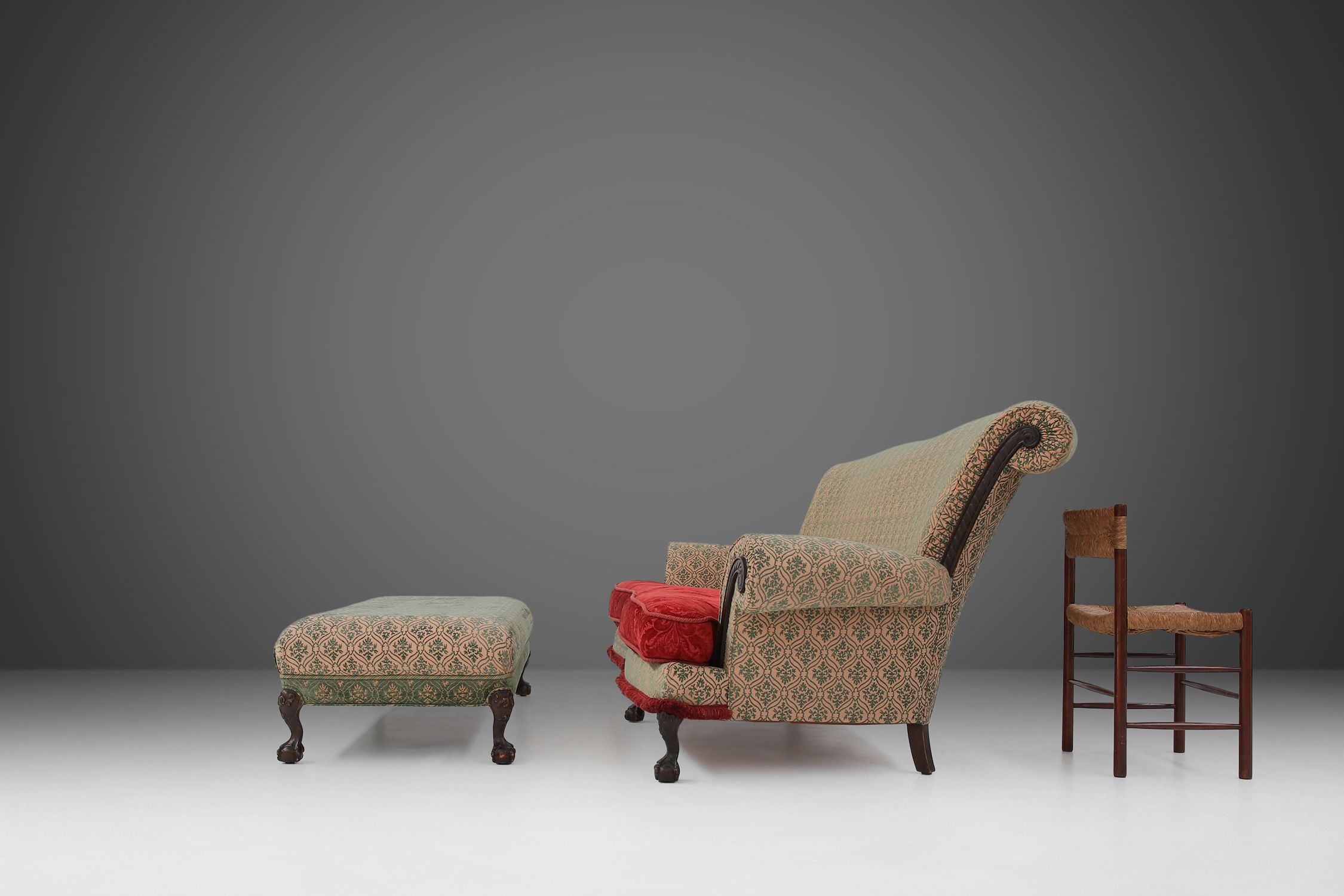 Extra large Victorian sofa and ottoman 1890thumbnail